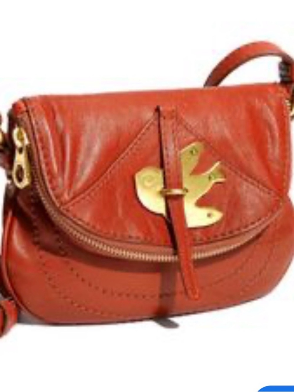 Marc Jacobs Rust Red Leather Crossbody with Yellow Bird Accent